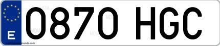 Ejemplo de matrícula española 0870 HGC