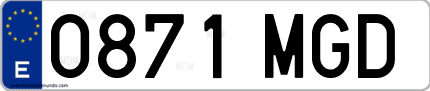 Ejemplo de matrícula de coche ordinaria 0871 MGD