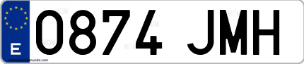 Ejemplo de matrícula de coche ordinaria 0874 JMH