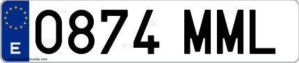 Ejemplo de matrícula de coche ordinaria 0874 MML
