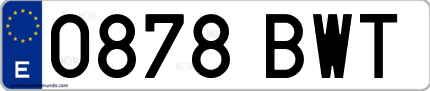 Ejemplo de matrícula de coche ordinaria 0878 BWT