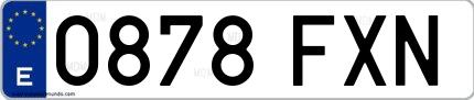 Ejemplo de matrícula española 0878 FXN
