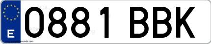 Ejemplo de matrícula española 0881 BBK