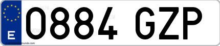Ejemplo de matrícula de coche ordinaria 0884 GZP