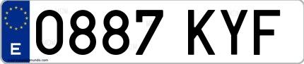 Ejemplo de matrícula española 0887 KYF
