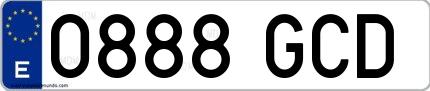 Ejemplo de matrícula española 0888 GCD