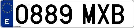 Ejemplo de matrícula española 0889 MXB