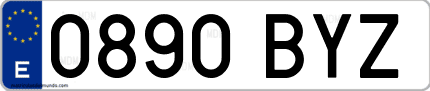 Ejemplo de matrícula de coche ordinaria 0890 BYZ