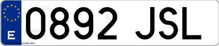 Ejemplo de matrícula de coche ordinaria 0892 JSL