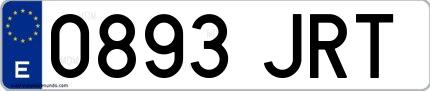 Ejemplo de matrícula española 0893 JRT