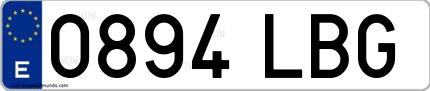 Ejemplo de matrícula española 0894 LBG