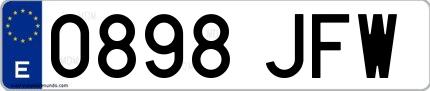 Ejemplo de matrícula española 0898 JFW