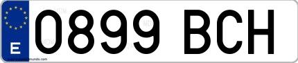 Ejemplo de matrícula española 0899 BCH