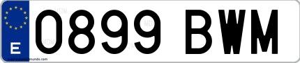 Ejemplo de matrícula española 0899 BWM