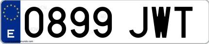 Ejemplo de matrícula española 0899 JWT