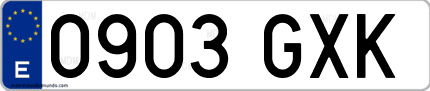 Ejemplo de matrícula de coche ordinaria 0903 GXK