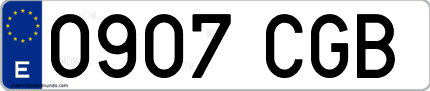 Ejemplo de matrícula de coche ordinaria 0907 CGB