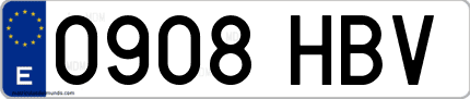 Ejemplo de matrícula de coche ordinaria 0908 HBV
