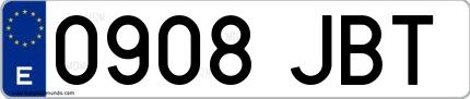Ejemplo de matrícula española 0908 JBT