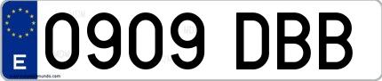 Ejemplo de matrícula española 0909 DBB