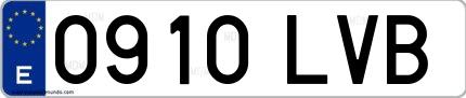 Ejemplo de matrícula española 0910 LVB