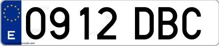 Ejemplo de matrícula española 0912 DBC