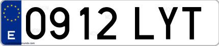 Ejemplo de matrícula de coche ordinaria 0912 LYT
