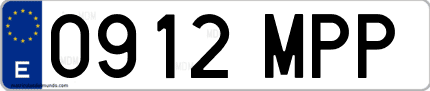 Ejemplo de matrícula de coche ordinaria 0912 MPP