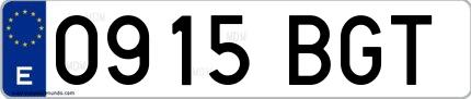 Ejemplo de matrícula española 0915 BGT