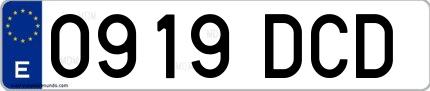 Ejemplo de matrícula española 0919 DCD