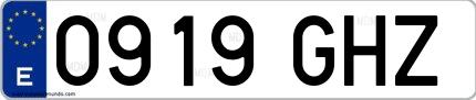 Ejemplo de matrícula española 0919 GHZ
