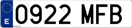 Ejemplo de matrícula española 0922 MFB