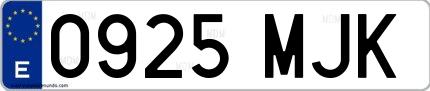 Ejemplo de matrícula española 0925 MJK