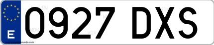 Ejemplo de matrícula española 0927 DXS