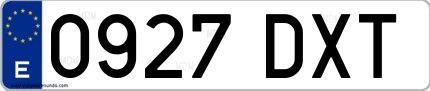Ejemplo de matrícula española 0927 DXT