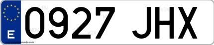 Ejemplo de matrícula española 0927 JHX