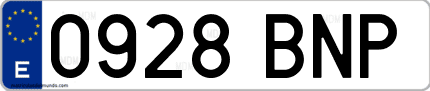 Ejemplo de matrícula de coche ordinaria 0928 BNP