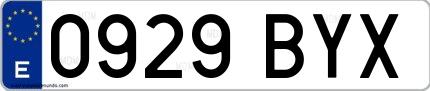 Ejemplo de matrícula española 0929 BYX