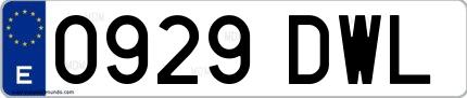 Ejemplo de matrícula española 0929 DWL