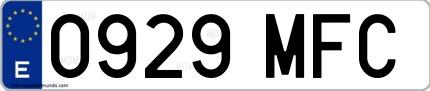 Ejemplo de matrícula española 0929 MFC