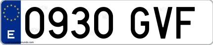 Ejemplo de matrícula española 0930 GVF