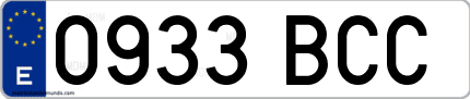 Ejemplo de matrícula de coche ordinaria 0933 BCC