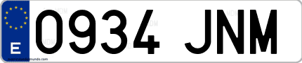 Ejemplo de matrícula de coche ordinaria 0934 JNM