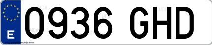 Ejemplo de matrícula española 0936 GHD