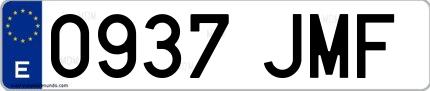 Ejemplo de matrícula de coche ordinaria 0937 JMF