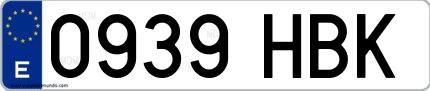 Ejemplo de matrícula española 0939 HBK