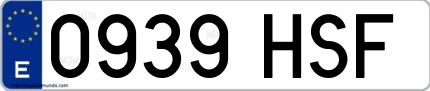 Ejemplo de matrícula española 0939 HSF