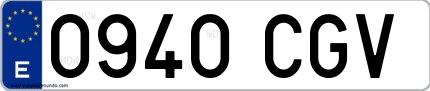 Ejemplo de matrícula española 0940 CGV