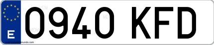 Ejemplo de matrícula española 0940 KFD