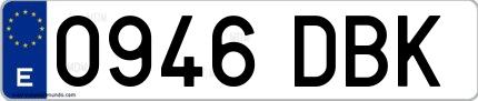 Ejemplo de matrícula española 0946 DBK